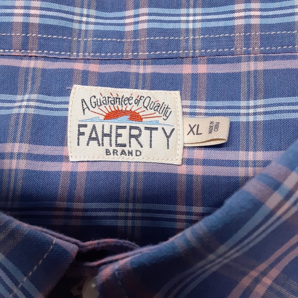 Faherty Mens LS Lightweight Cotton Button Up Shirt XL Blue/Pink Madras Plaid - Picture 3 of 7